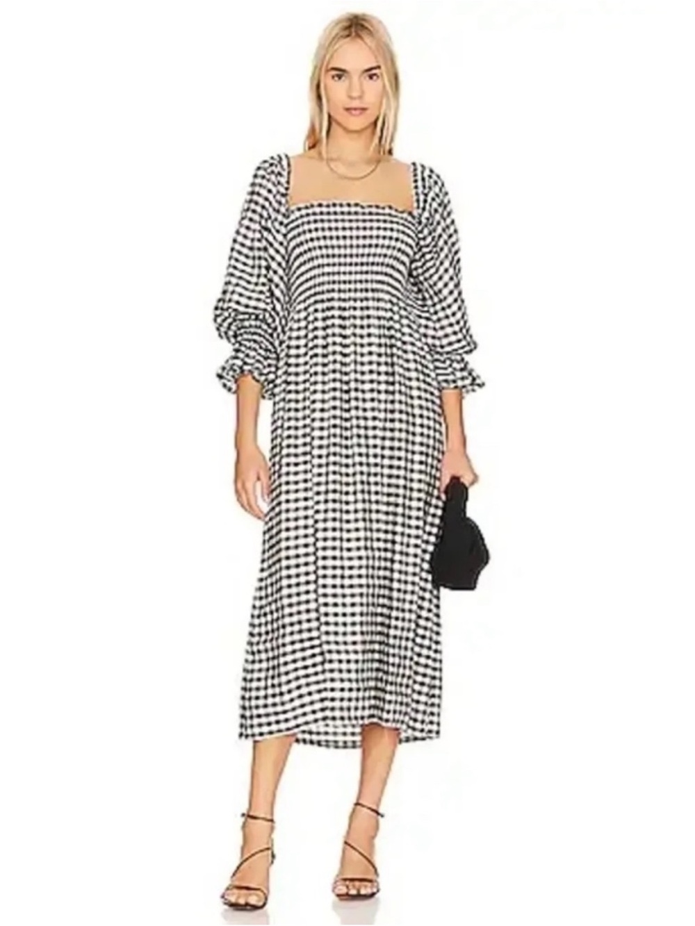 Sleeper Atlanta Linen Midi Dress Black White Gingham Size Small